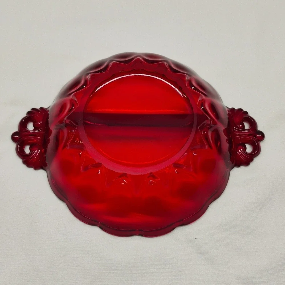 Viking Glass Red Ruby Sectioned Candy‎ Trinket Dish Bowl Original Sticker